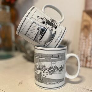 Black-and-white New Yorker-inspired illustration mugs (2)